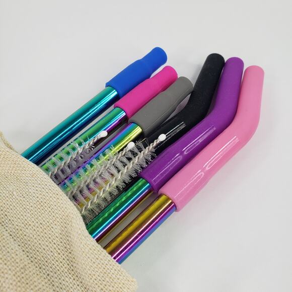 Iron Flask Straws Set Stainless Steel Reusable Silicone Tip with Brush Cleaners - Picture 1 of 12